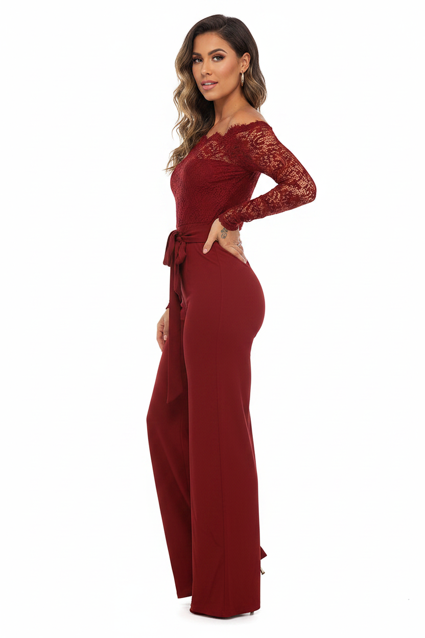 Elegant Black Slim Fit Jumpsuit with Belted Waist and Pockets by Jamota One-Pieces Women's Jumpsuits & Rompers