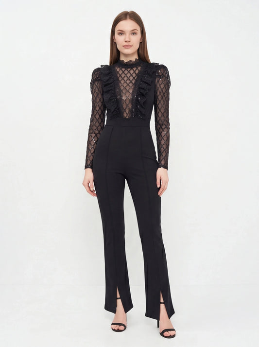 Elegant See-Through Jumpsuit with Flattering Fit and Adjustable S - Jamota