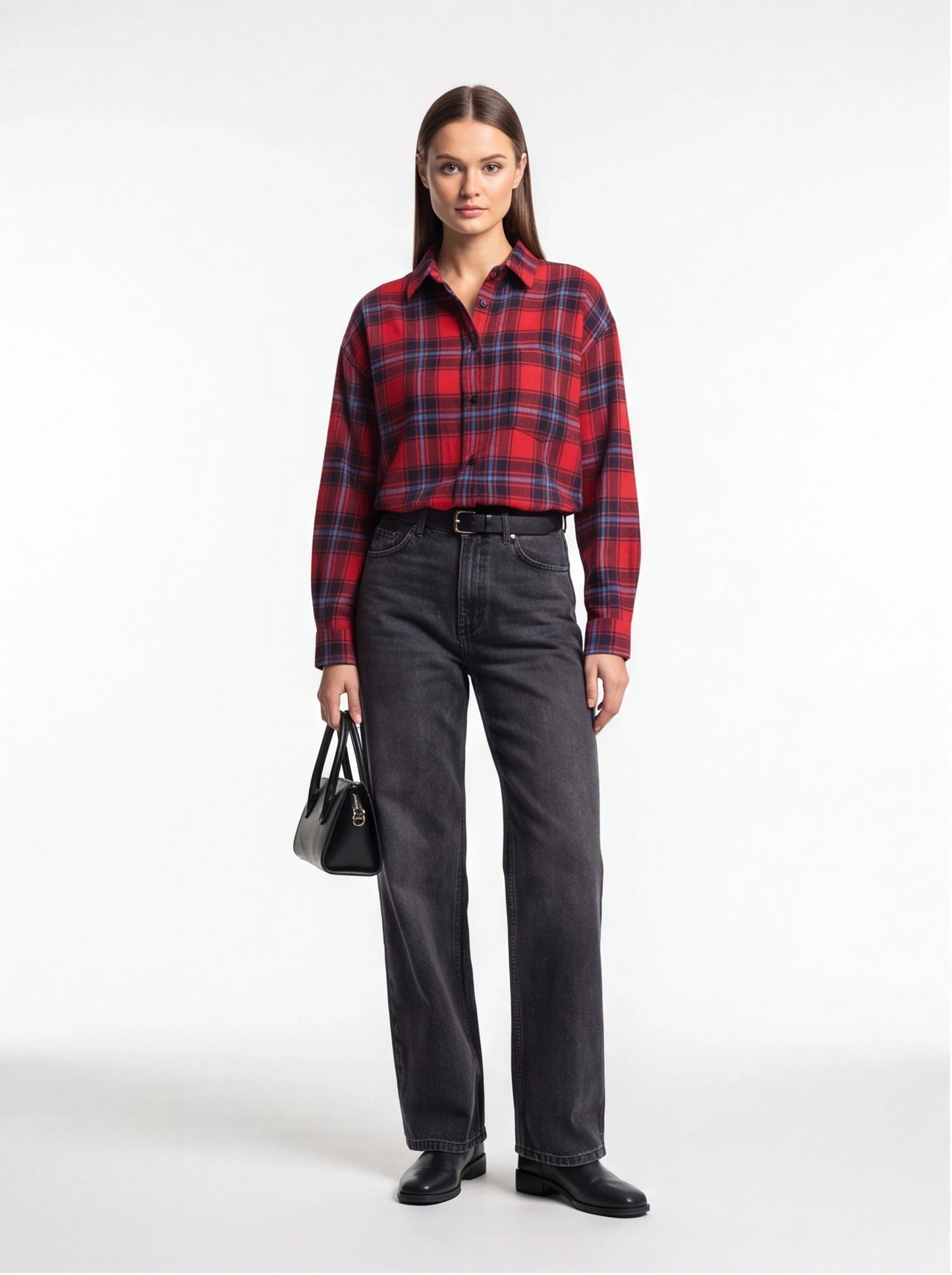 Stylish Oversized Red Plaid Shirt | Soft Fabric & Comfortable Fit - Jamota