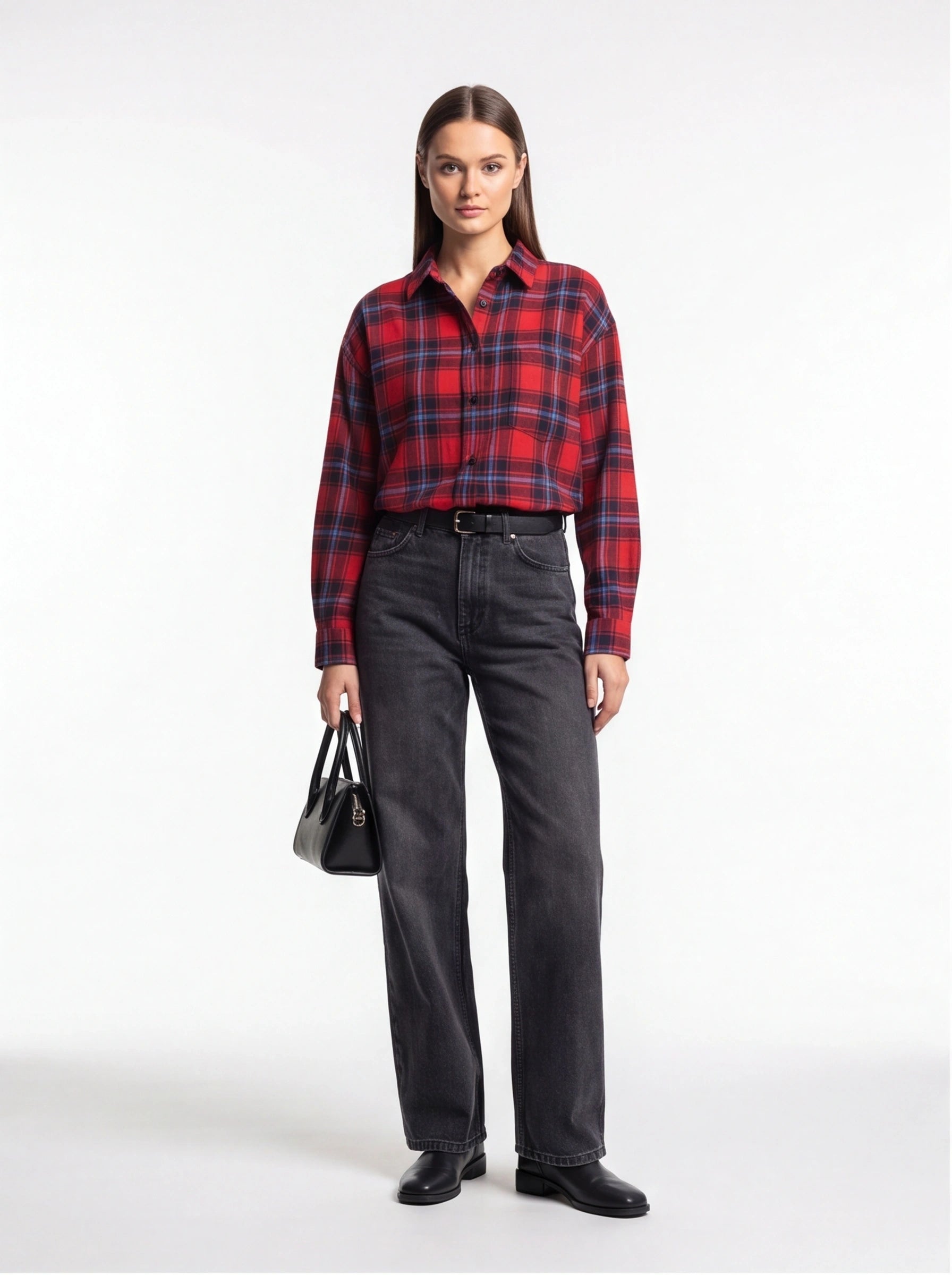 Stylish Oversized Red Plaid Shirt | Soft Fabric & Comfortable Fit - Jamota