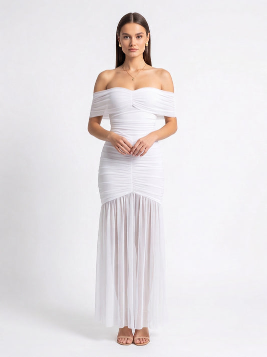 Elegant Slim Fit Evening Dress with Cap Sleeves and Knee-Length Hem by Jamota Dresses Evening Dresses