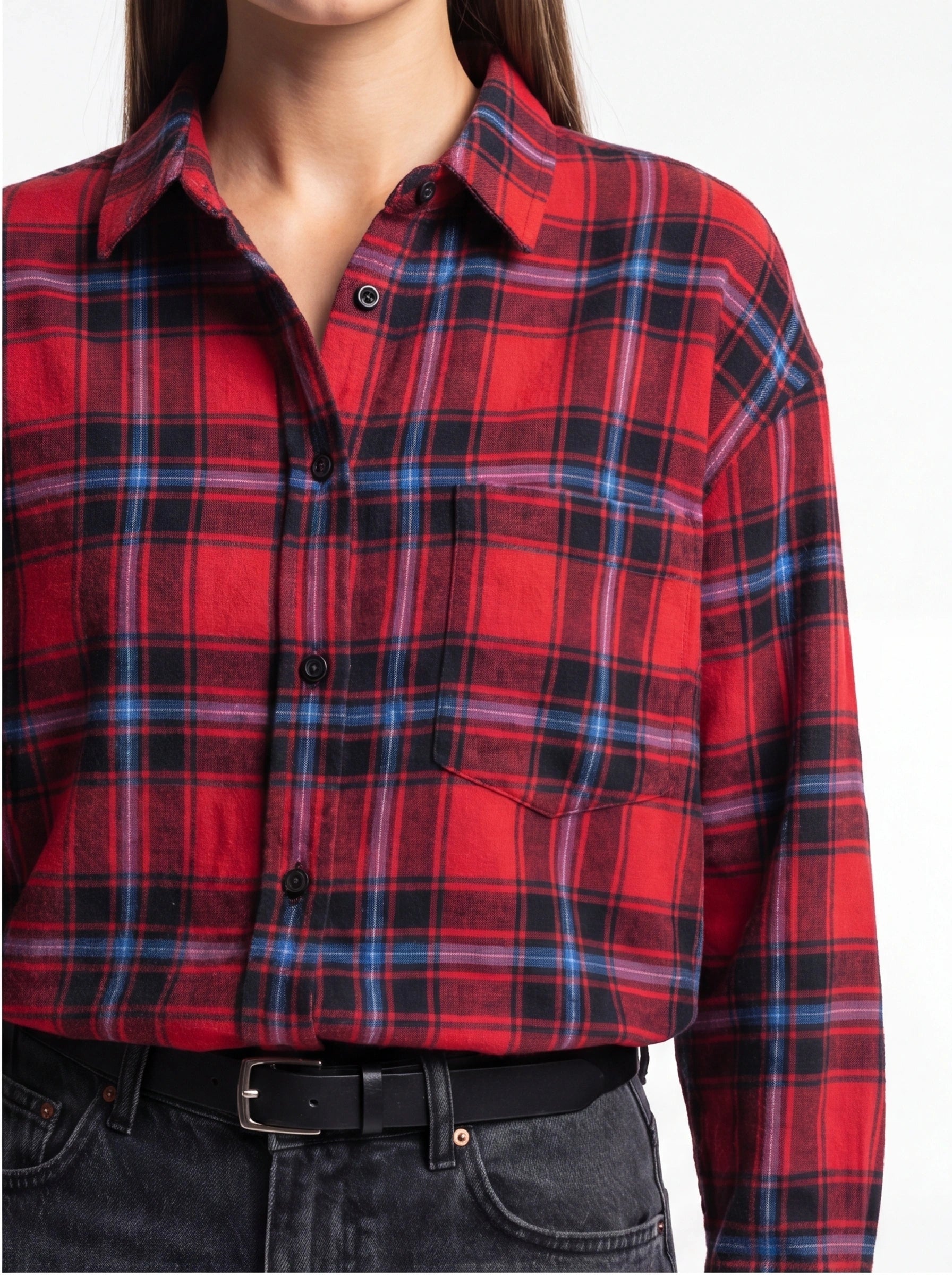Stylish Oversized Red Plaid Shirt | Soft Fabric & Comfortable Fit - Jamota