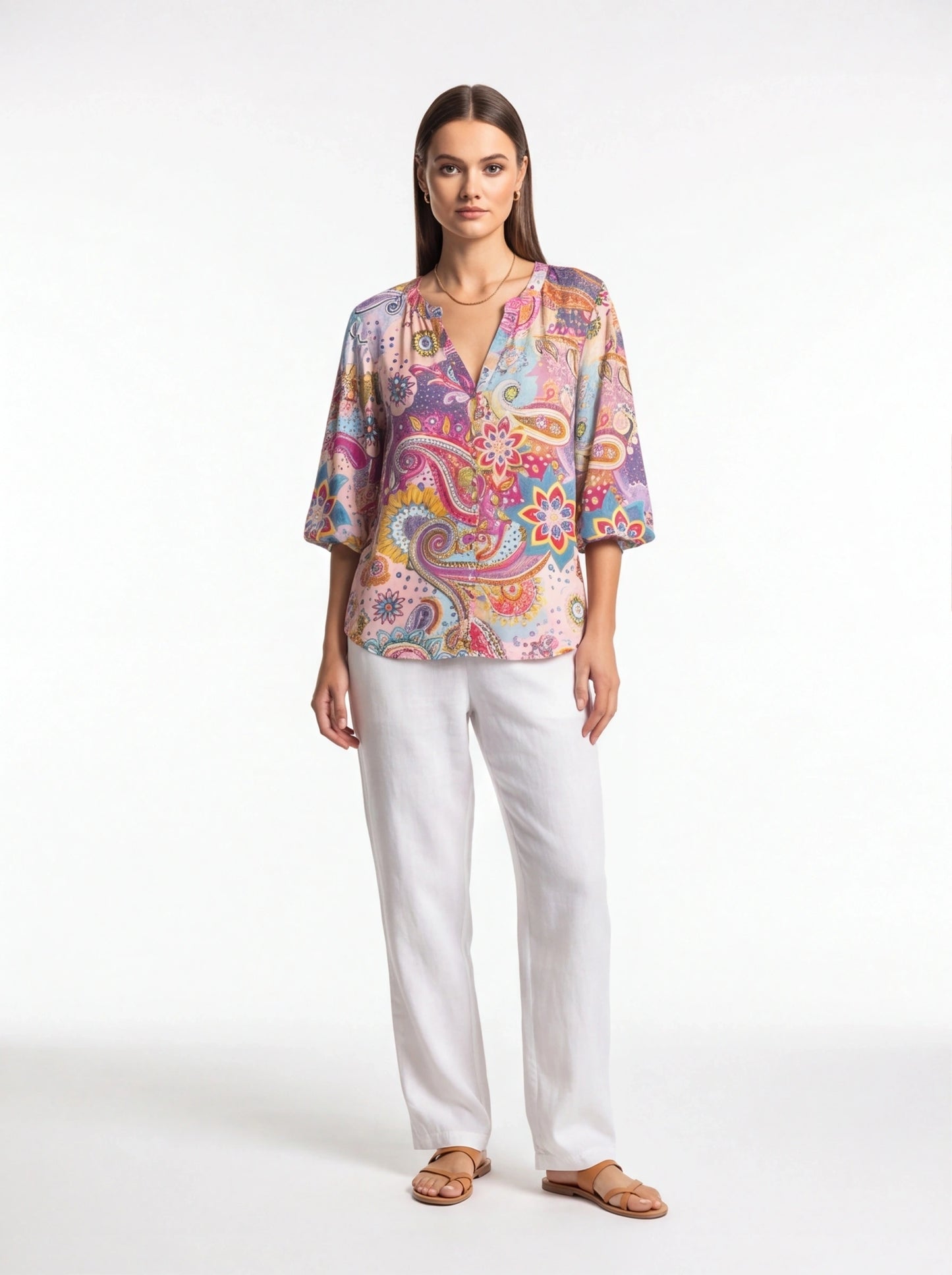Floral Print Casual Blouse with Soft Fabric and Relaxed Fit by Jamota Blouses Women's Tops