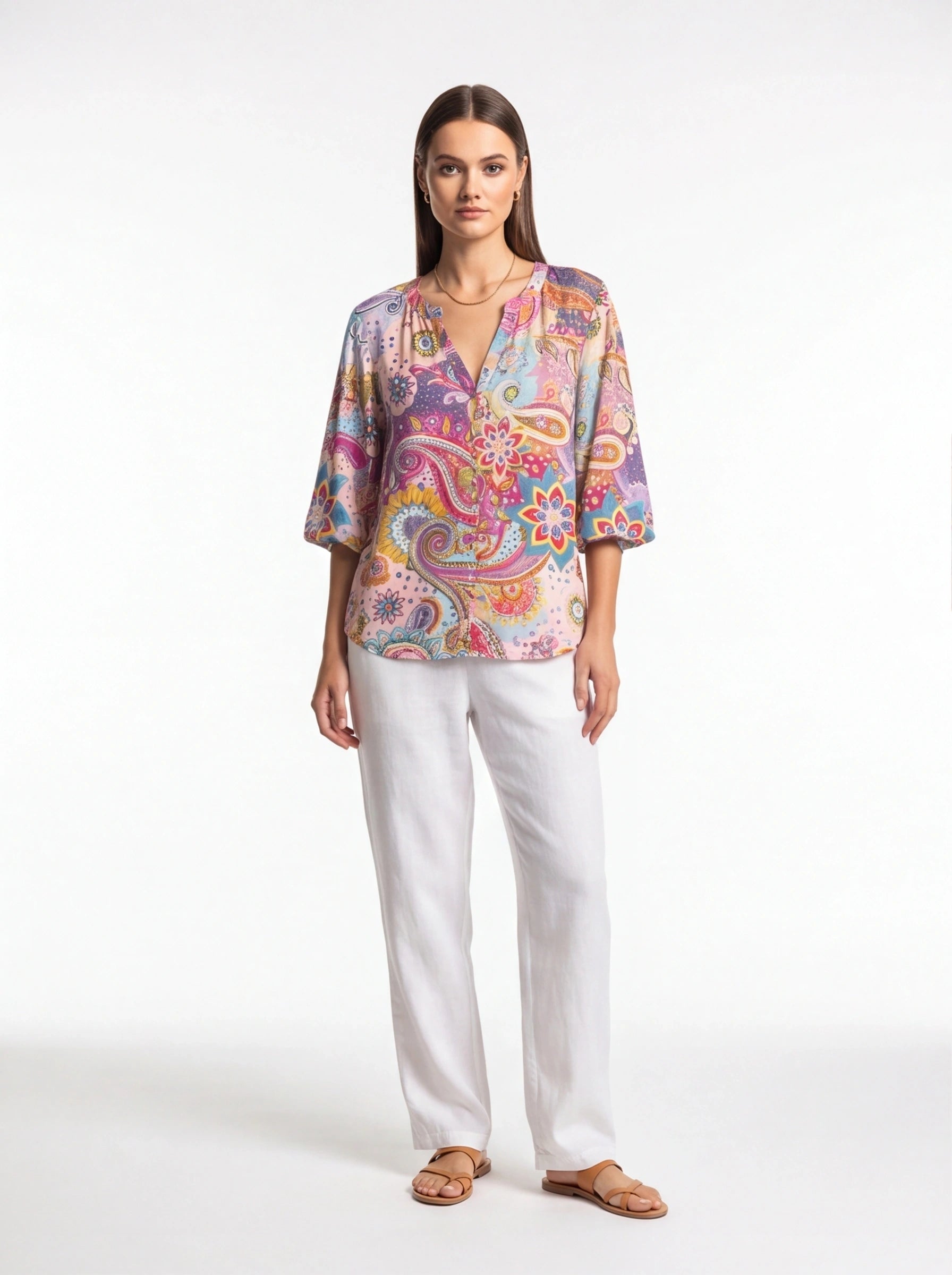 Floral Print Casual Blouse with Soft Fabric and Relaxed Fit by Jamota Blouses Women's Tops