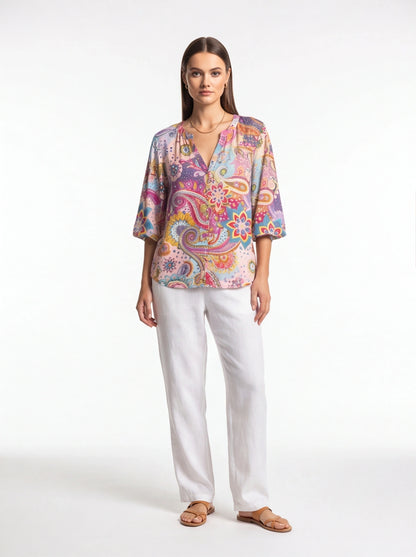 Floral Print Casual Blouse with Soft Fabric and Relaxed Fit by Jamota Blouses Women's Tops