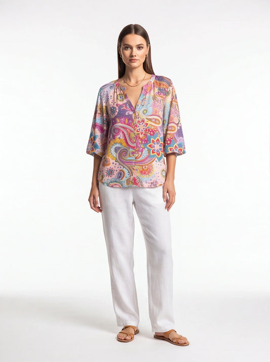 Floral Print Casual Blouse with Soft Fabric and Relaxed Fit by Jamota Blouses Women's Tops