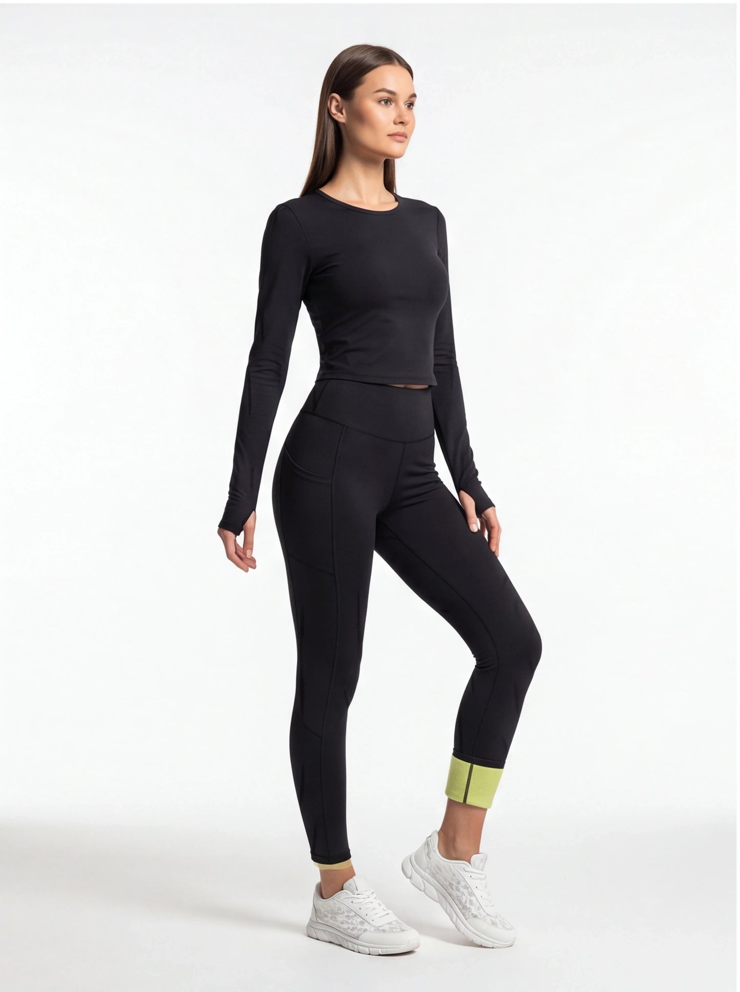 Cozy Fleece-Lined High-Waisted Leggings with Pockets for Comfort