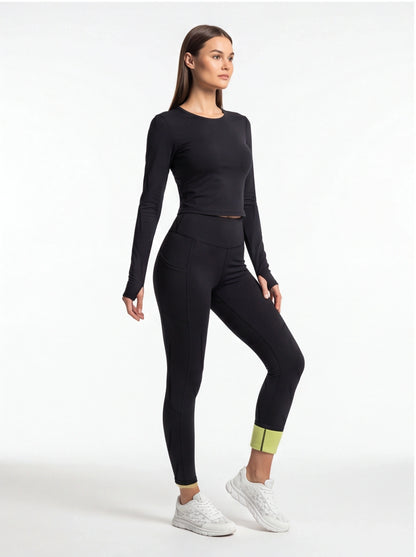 Cozy Fleece-Lined High-Waisted Leggings with Pockets for Comfort