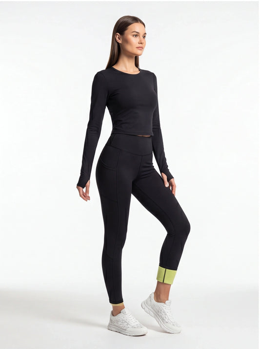 Cozy Fleece-Lined High-Waisted Leggings with Pockets for Comfort
