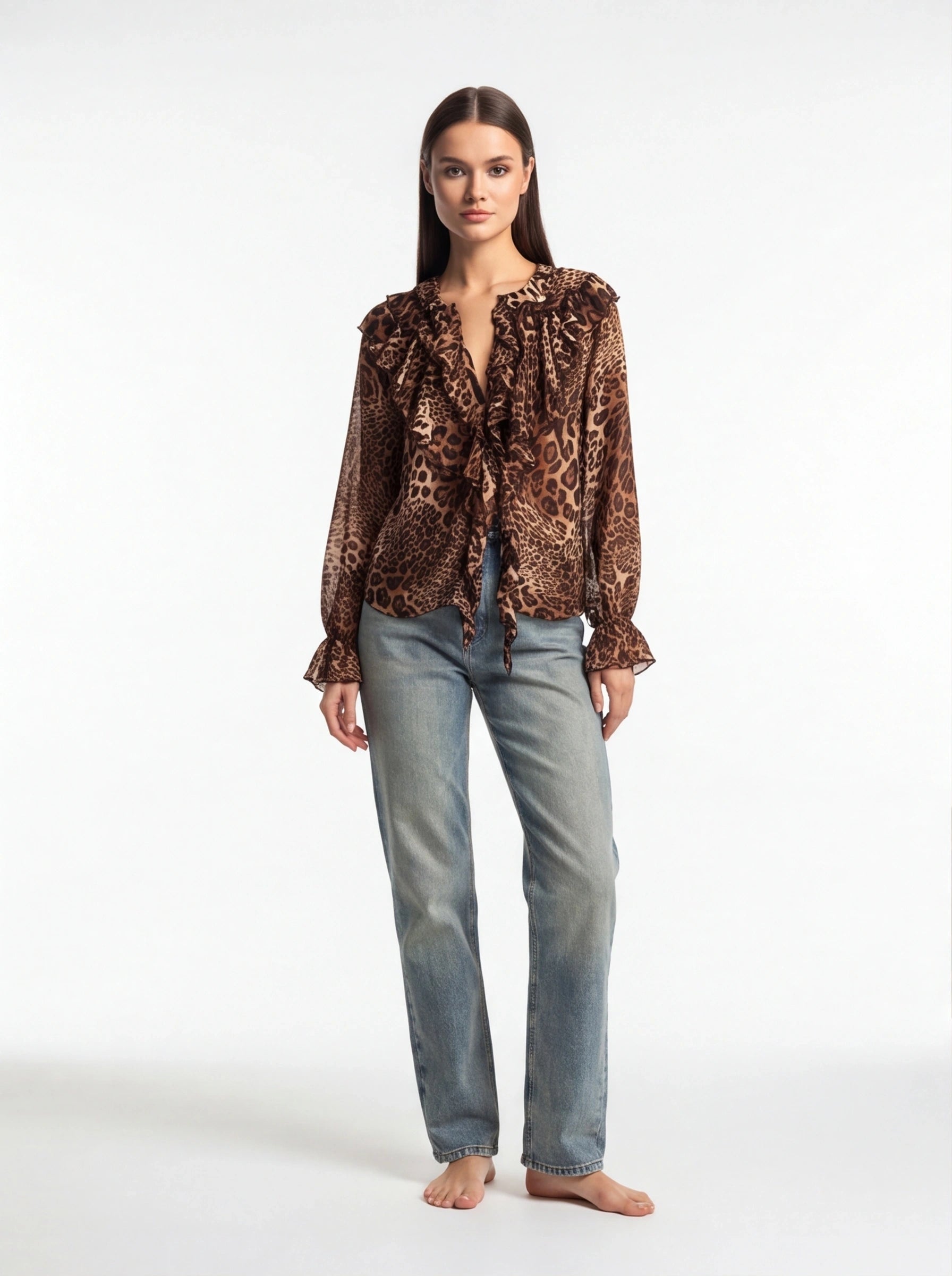 Elegant Lightweight Leopard Print Blouse with Short Sleeves & Breathab - Jamota