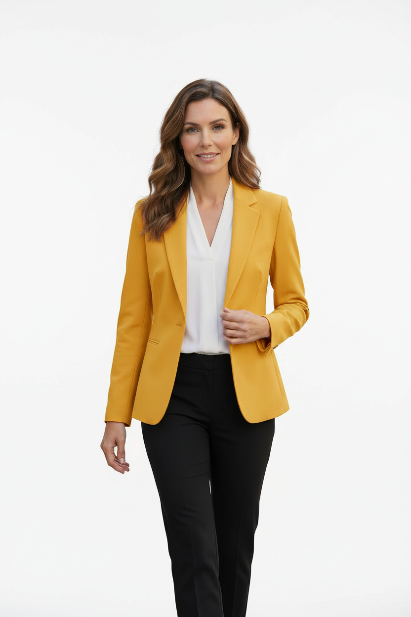 Elegant Tailored Slim Fit Blazer with Padded Shoulders & Pocket Detail by Jamota Blazers