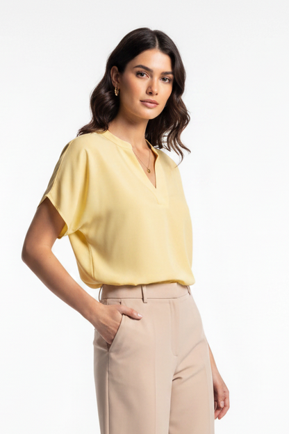 Elegant Soft V Neck Blouse with Lightweight Fabric and Relaxed Fit by Jamota Clothing Tops Women's Tops