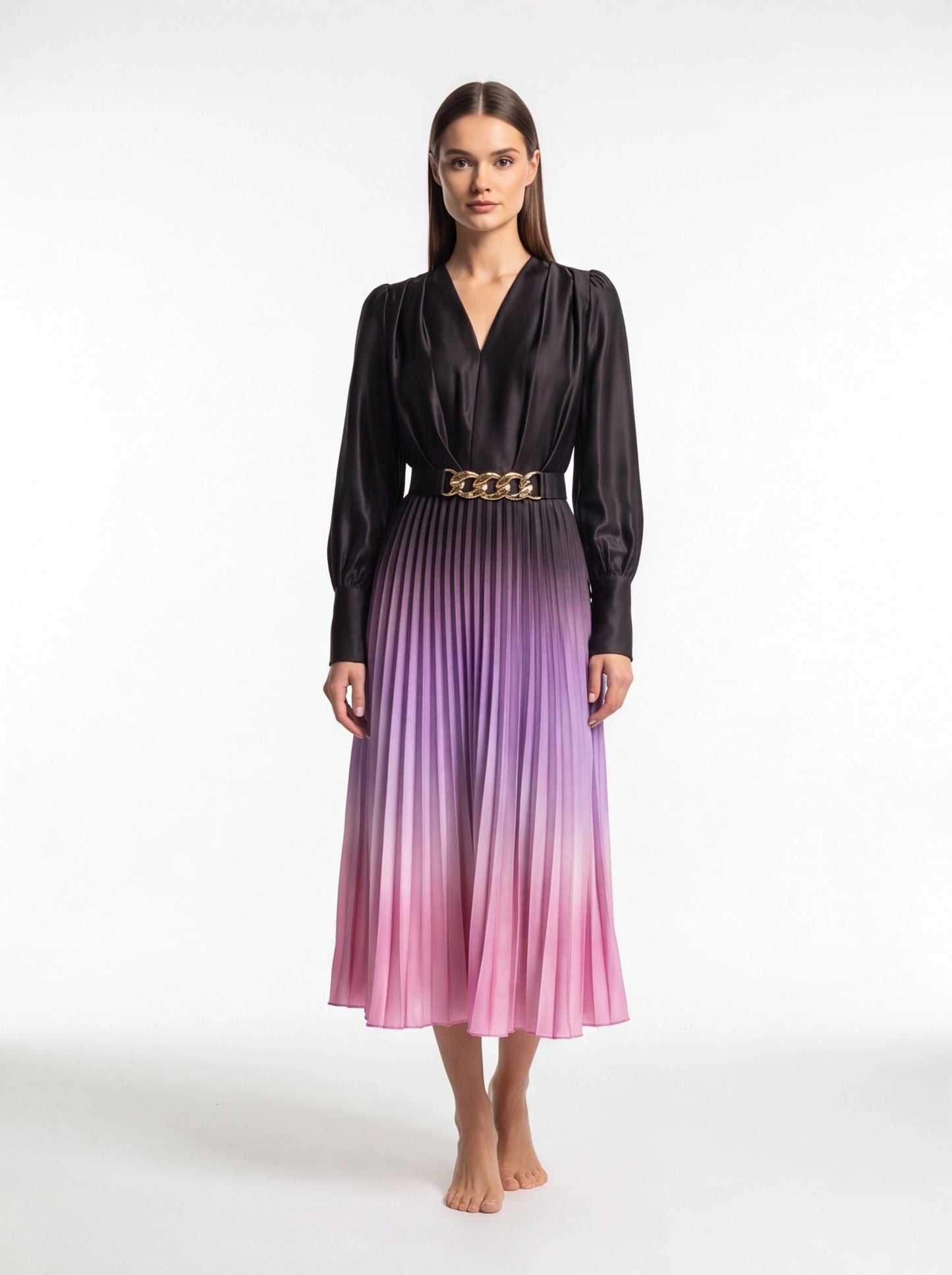 Stylish Ombre Midi Dress with Elegant Sleeves and Flattering Fit by Jamota Dresses Women's Dresses