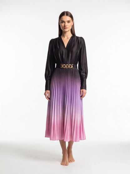 Stylish Ombre Midi Dress with Elegant Sleeves and Flattering Fit by Jamota Dresses Women's Dresses