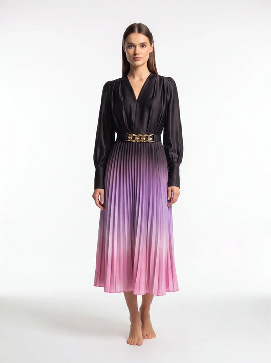 Stylish Ombre Midi Dress with Elegant Sleeves and Flattering Fit by Jamota Dresses Women's Dresses
