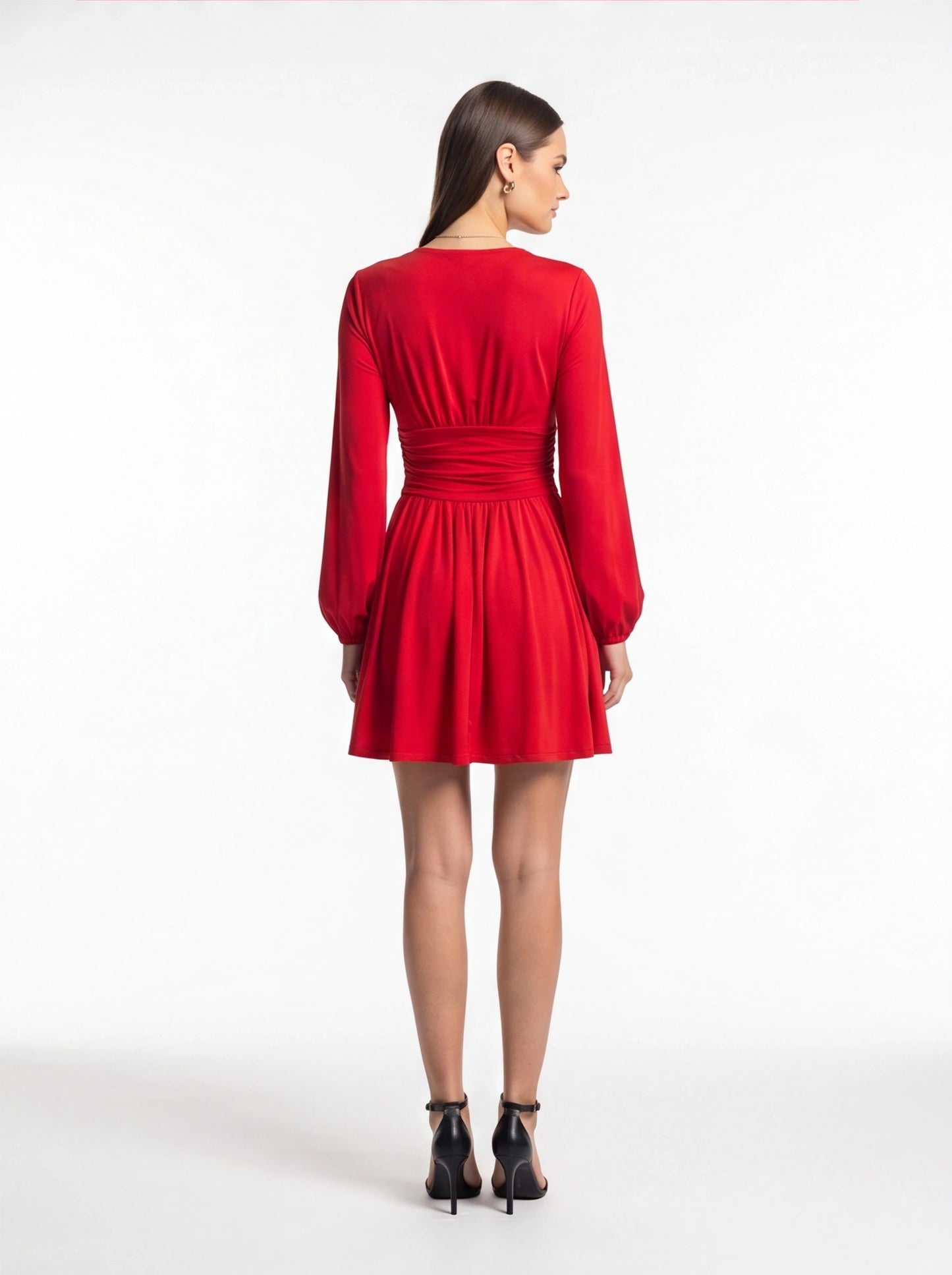 Stylish Flowy A-Line Party Dress with Elegant Sleeves & Pockets - Jamota