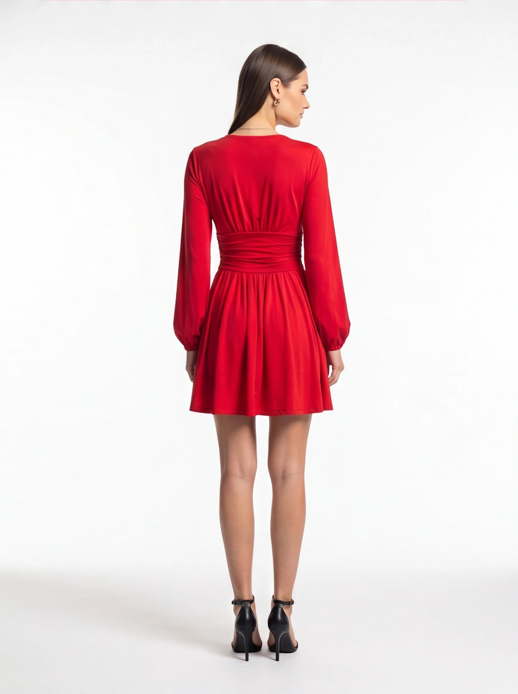 Stylish Flowy A-Line Party Dress with Elegant Sleeves & Pockets - Jamota