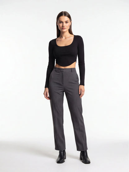 Stylish Ribbed V Neck Crop Top with Comfortable Stretch Fabric - Jamota