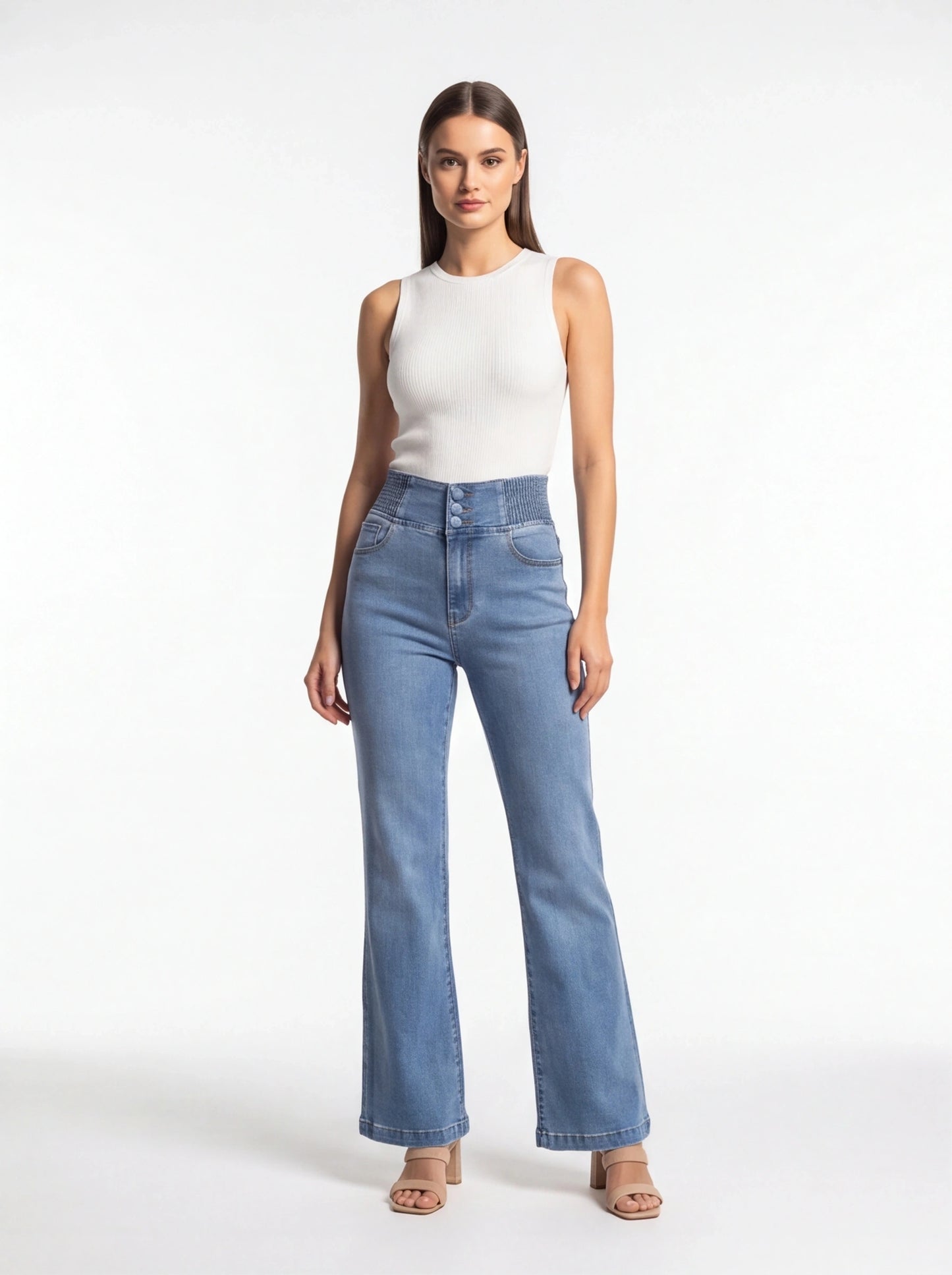 Stylish High-Waist Wide Leg Jeans with Comfortable Stretch Fabric