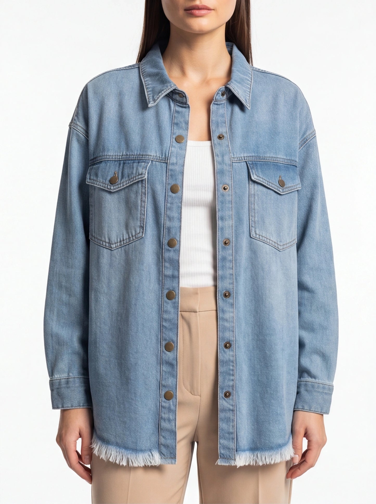 Stylish Relaxed Denim Blouse with Button Details and Soft Fabric