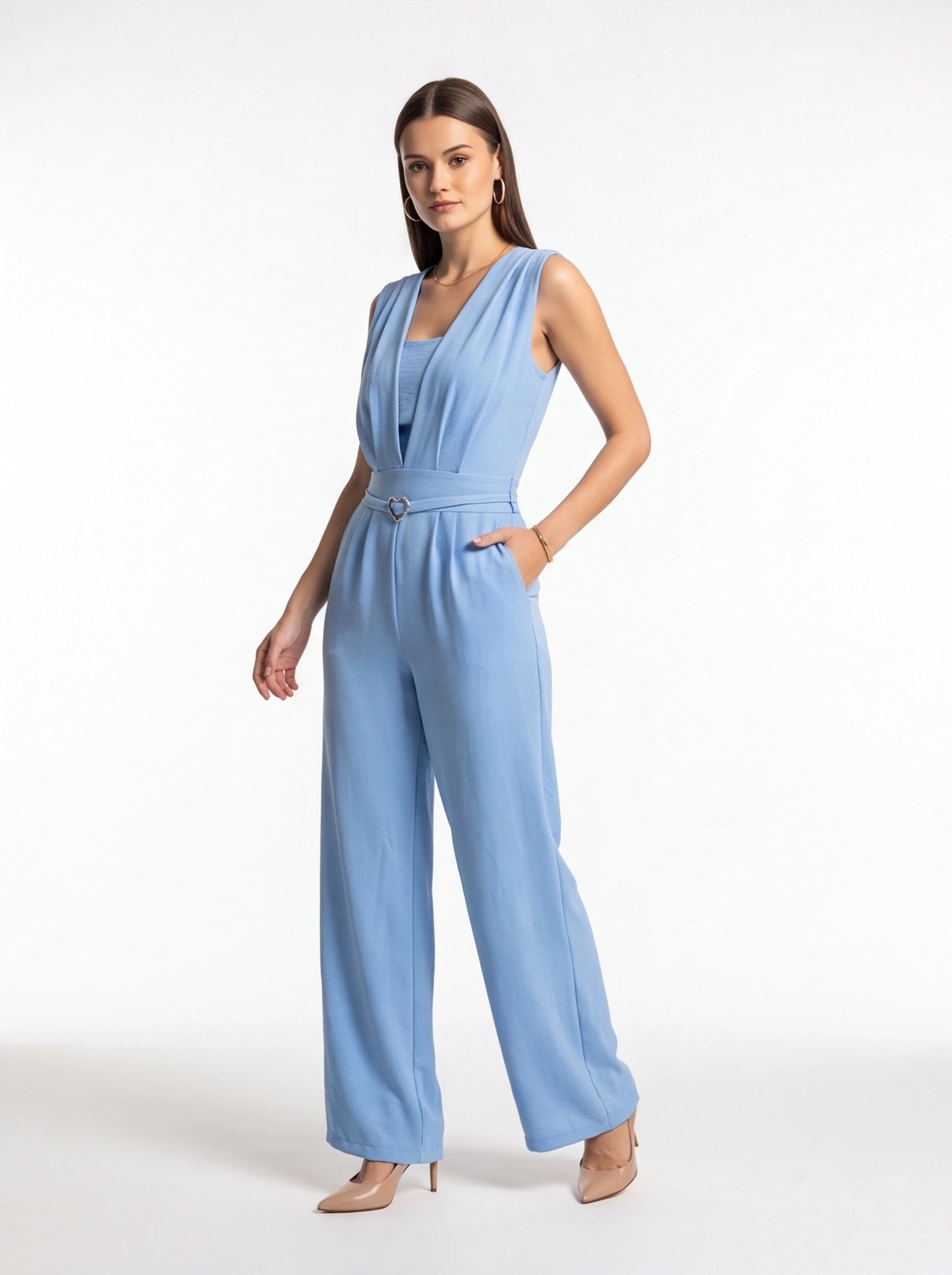 Elegant Chic Wide-Leg Jumpsuit with Pockets and Adjustable Straps by Jamota One-Pieces Jumpsuits