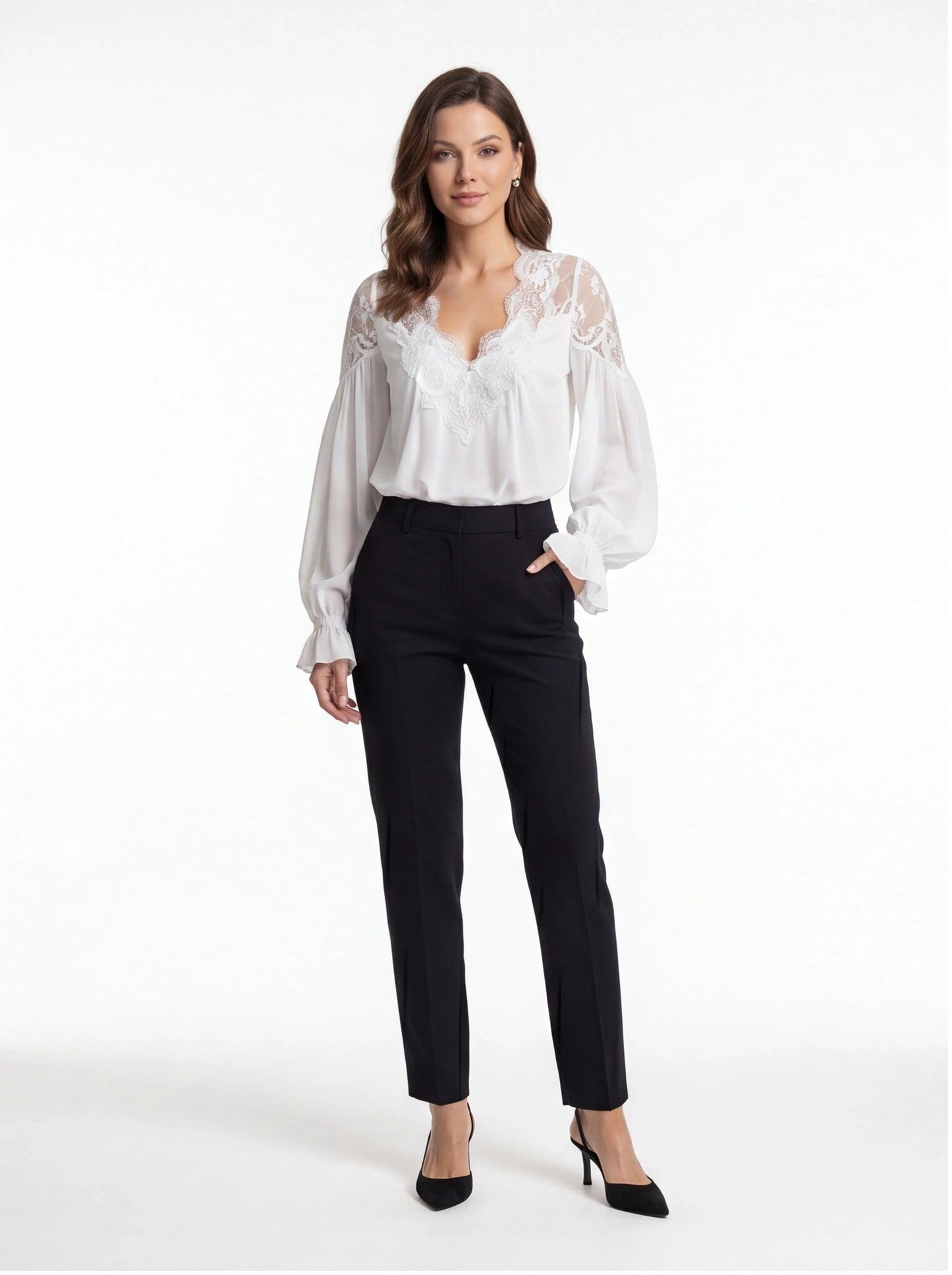 Elegant Airy Lace Collar Blouse - Professional Fit, Breathable Fabric