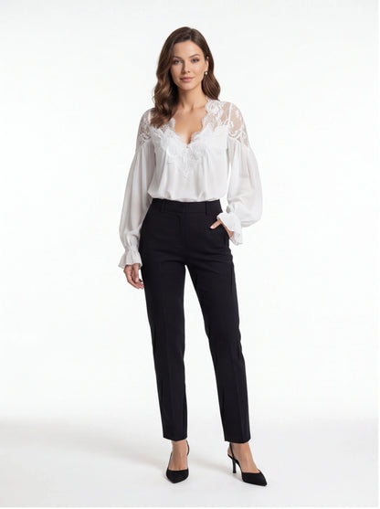 Elegant Airy Lace Collar Blouse - Professional Fit, Breathable Fabric