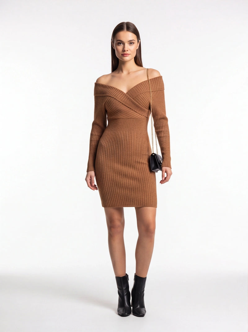 Elegant Slim Fit Bodycon Sweater Dress with Long Sleeves & Soft Knit - Jamota