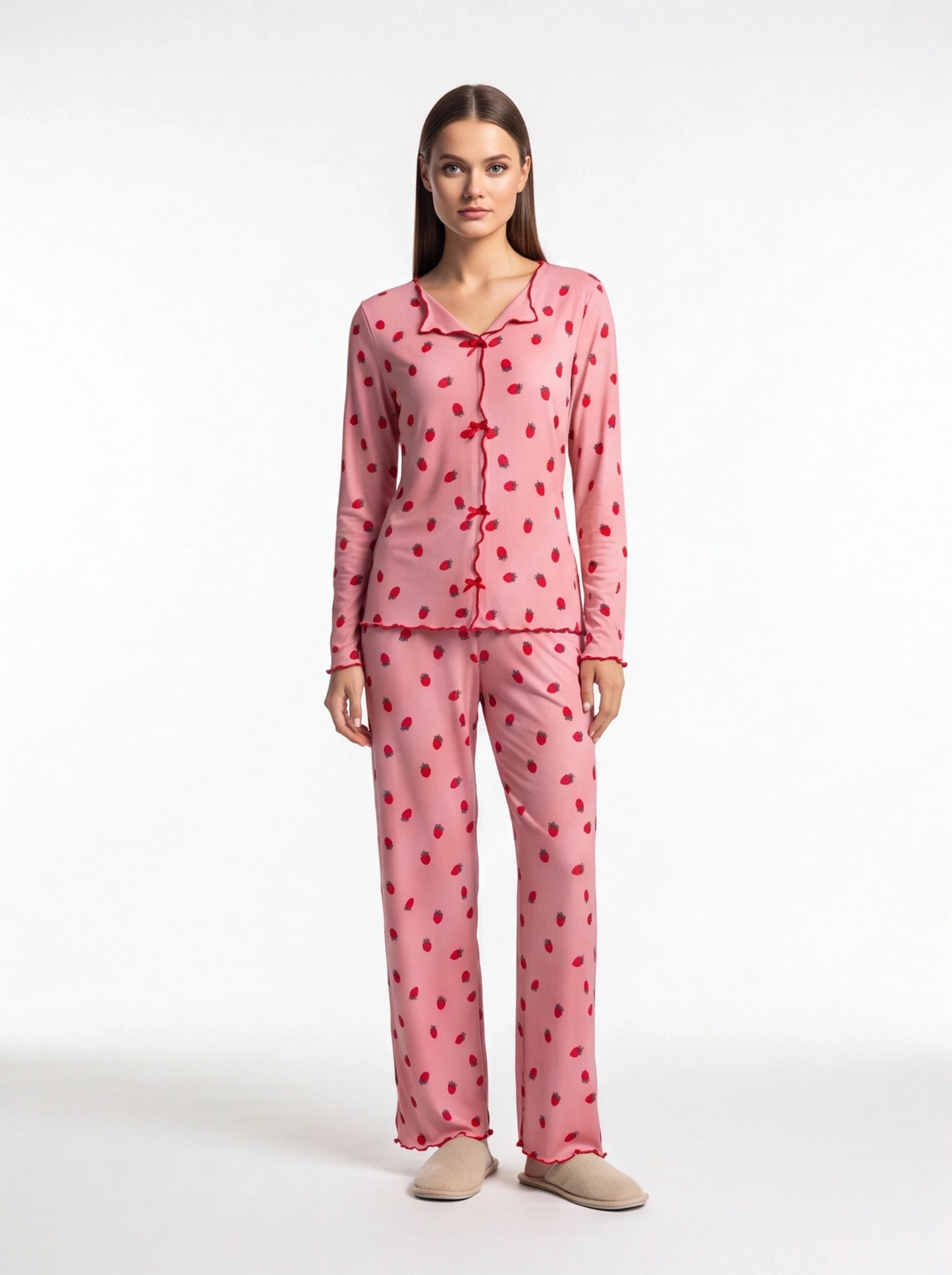 Charming Collection Women's Pajama Set with Frill Trim & Elastic Waist