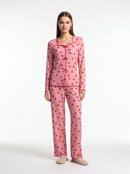 Charming Collection Women's Pajama Set with Frill Trim & Elastic Waist
