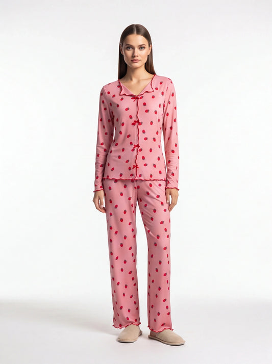 Charming Collection Women's Pajama Set with Frill Trim & Elastic Waist by Jamota Pajamas Women's Pajama Sets